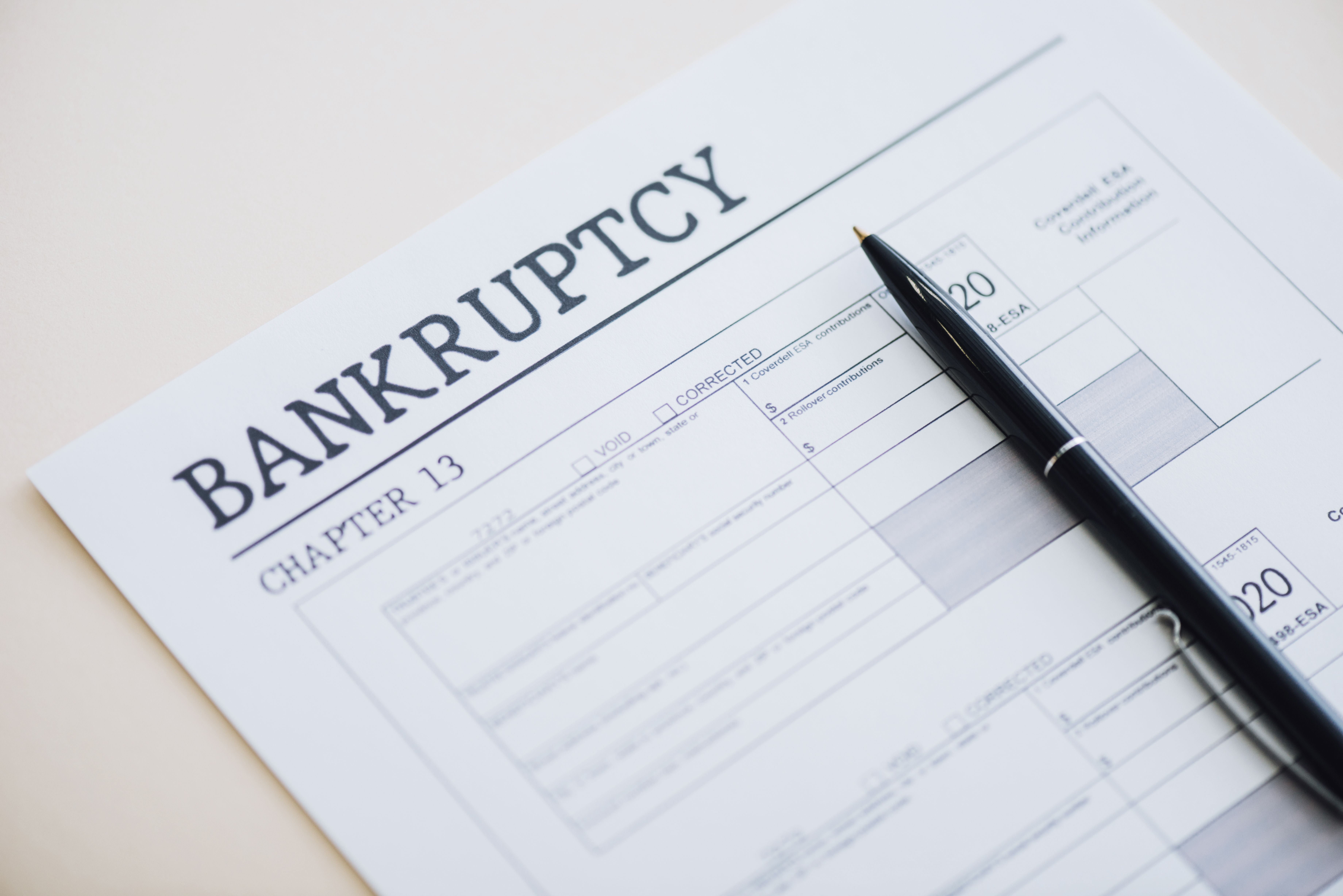 Bankruptcy form with a pen